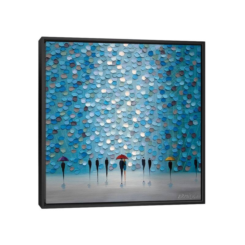 iCanvas "3 Tiny Umbrellas" by Ekaterina Ermilkina Framed Canvas Print - 37x37 - Black