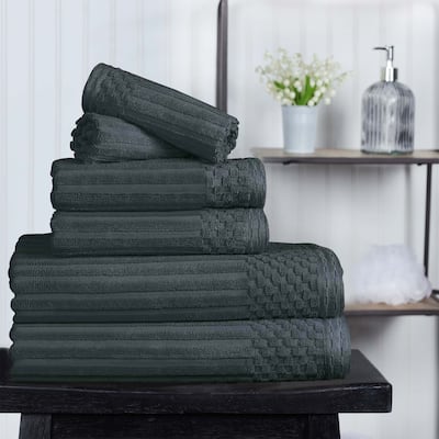 Superior 100% Cotton Solid and Checkered Border 6-Piece Towel Set