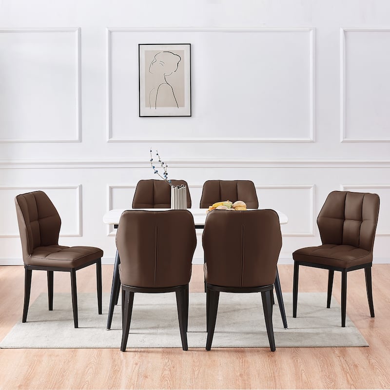 Checkered Faux Leather Upholstered Dining Chairs, Set of 2/4 - 33.7"H x 17.4"W x 17.4"D