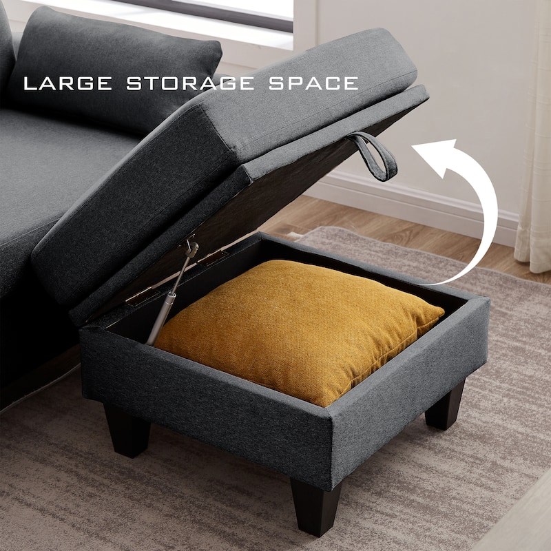 101" Sectional Sofa with Storage Ottoman