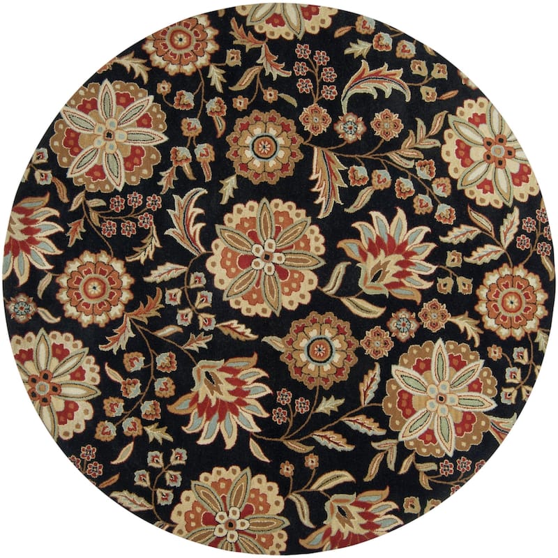 Livabliss Athena Transitional Area Rug - Black/Red - 6' x 6' Round
