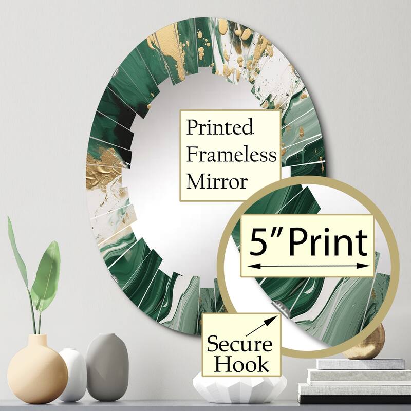 Designart "Green and Gold Liquid Magic I" Abstract Modern Wall Mirror