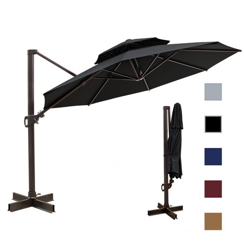VredHom 11.5 Ft Double Top Offset Cantilever Umbrella with Cross Stand