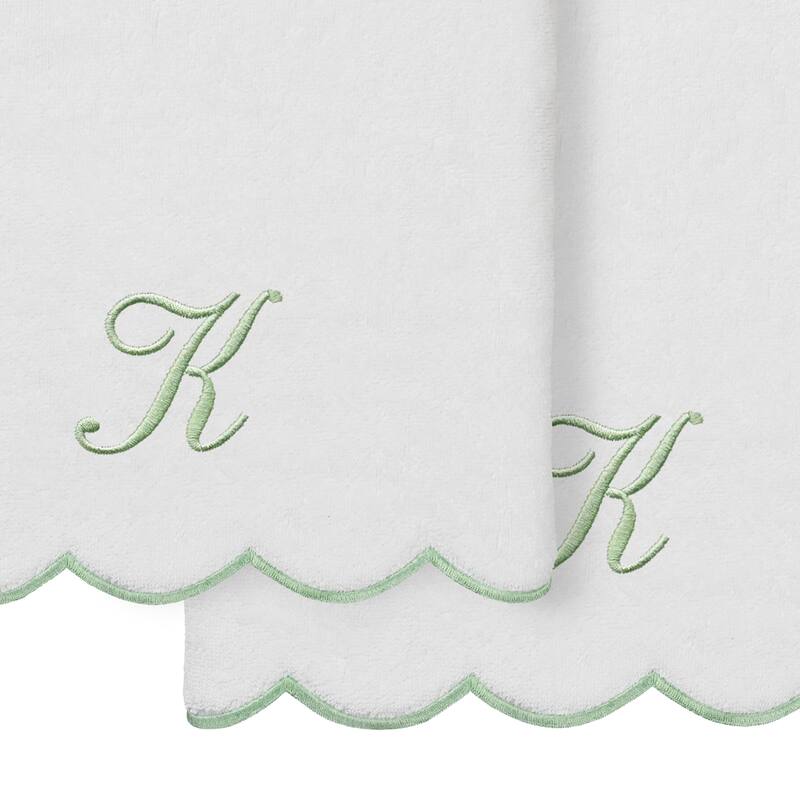Authentic Hotel and Spa 100% Turkish Cotton Green ADORNIA Scallop Personalized 2 Piece Bath Towel Set - 2 Bath Towels