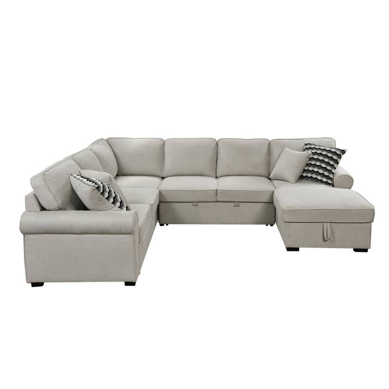 Removable Cushions Sectional Sofa with Storage Chaise and 4 Pillows