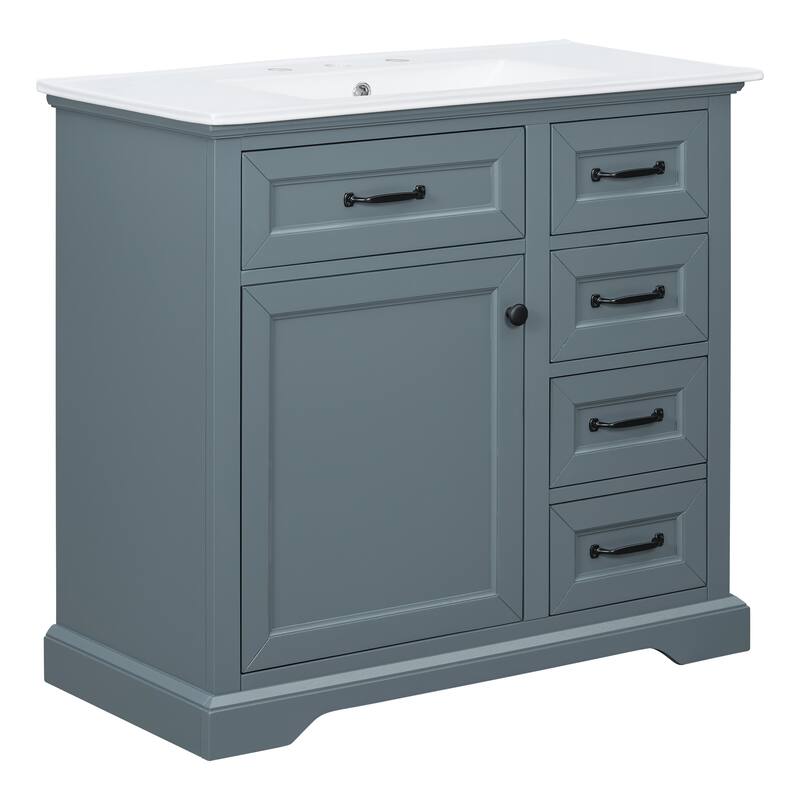 Roomfitters 36" Bathroom Vanity with Ceramic Sink, 2 Tip-out Drawers and Smart Storage Organizer