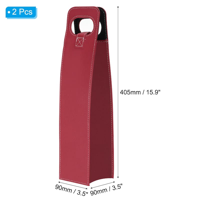 Wine Gift Bag 2pcs Wine Bag Reusable Leather Wine Tote Carrier - 90 x 90 x 405mm - Red