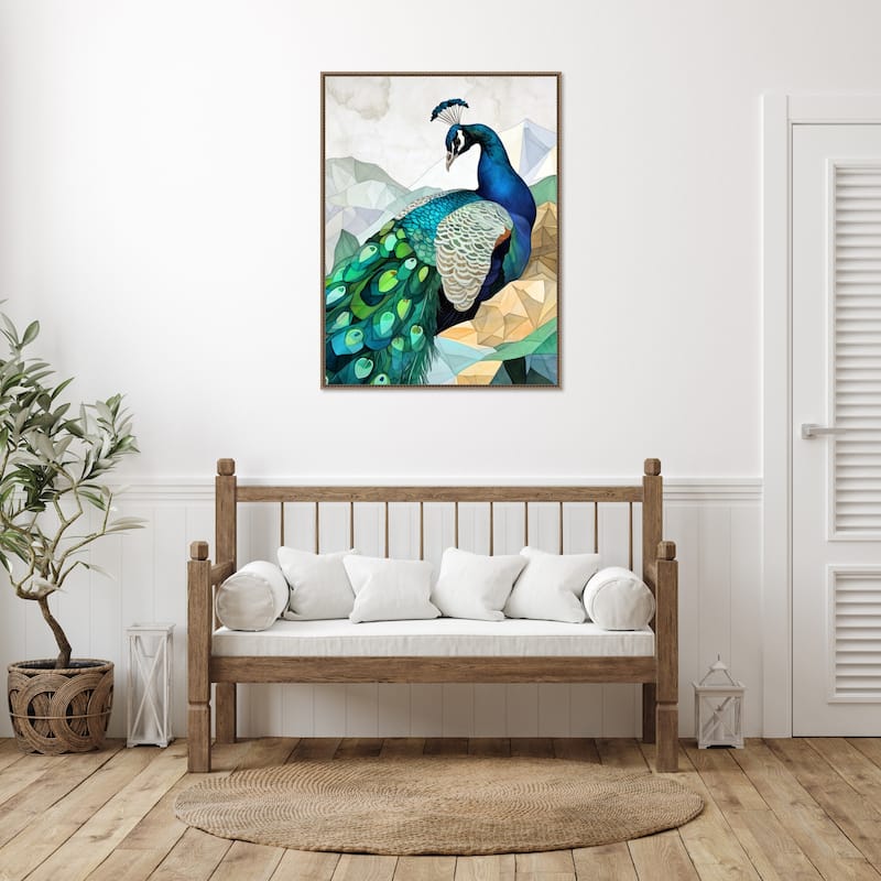 Animal Watercolor Art Bird Peacock by Justyna Jaszke Framed Canvas Wall Art