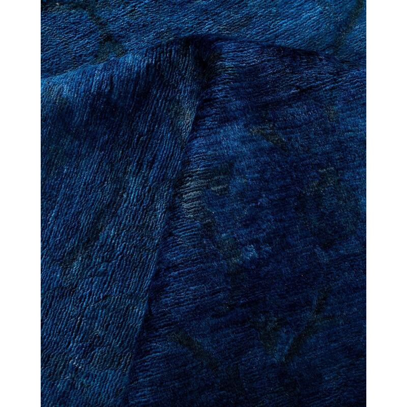 Overton Hand Knotted Wool Vintage Inspired Modern Contemporary Overdyed Blue Area Rug - 7' 10" x 10' 1"