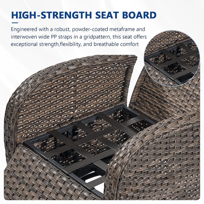 Meyreso 2-Piece Wicker Swivel Reclining Chaise Lounge with Adjustable Backrest & Footrest