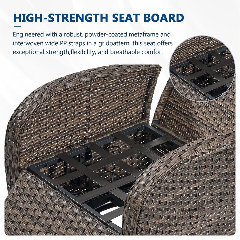 Meyreso 3-Piece Wicker Swivel Reclining Chaise Lounge with Adjustable Backrest & Footrest