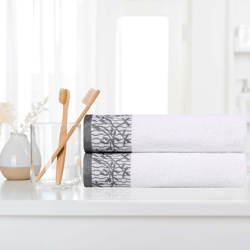 Superior Wisteria Cotton Floral Jacquard Border Bath Towel Set