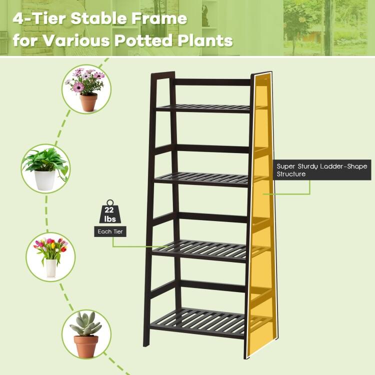 4-Tier Plant Rack with Guardrails Stable and Space-Saving for Home - 19" x 12.5" x 45"