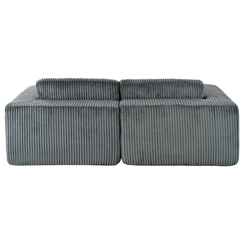 Oversized Double Chaise Lounge Sofa, Comfy Full-Compressed Sleeper Sofa Bed, Corduroy Upholstered Sofa Bed with 2 Pillows