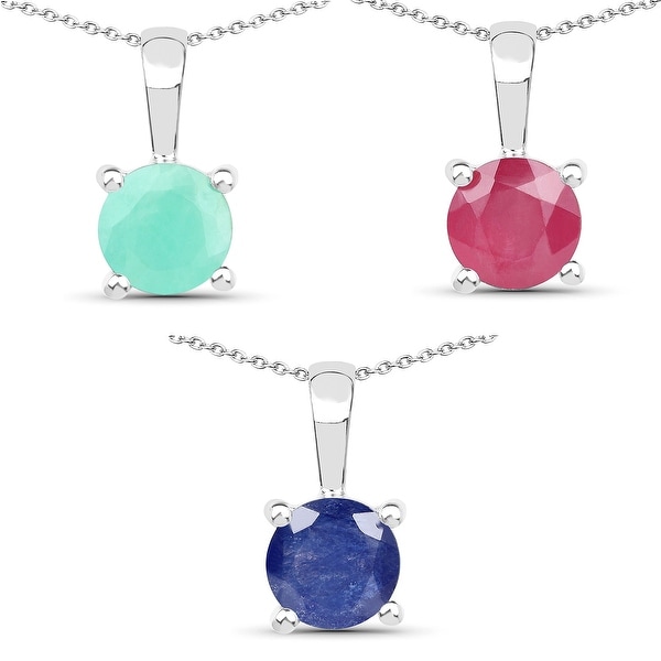 Malaika Sterling Silver 2 4/5ct Emerald Ruby and Sapphire Pendant. Opens flyout.