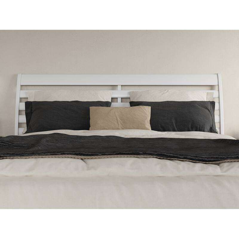 King Size Platform Bed - Solid Wood Low Profile Bed Frame - Rustic Recluse Design - White Finish