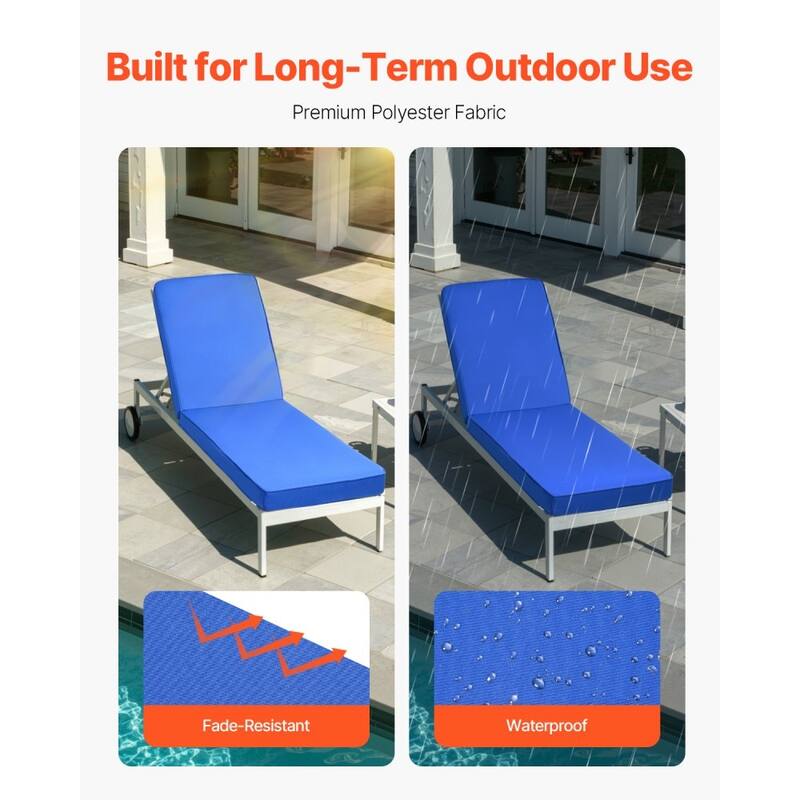 Patio Chaise Lounge Cushion with High Resilience Foam and Fade Resistant Ties for Outdoor - 72.04 x 21 x 2.95 in