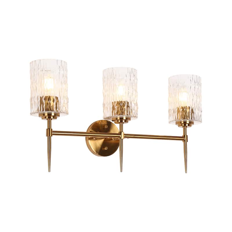 Modern 3-Light Gold Glam Bathroom Vanity Lights Textured Glass Wall Sconces - L 23.6" x H 12.6"