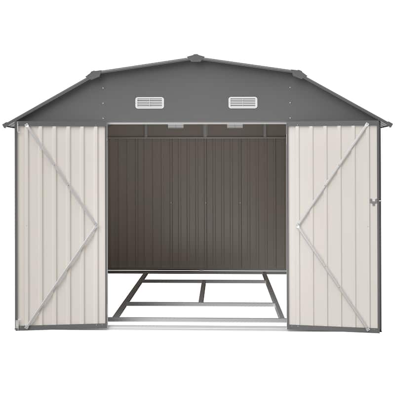 GDFStudio - Large Heavy Duty Rust-Resistant Metal Tool Shed Storage with Floor Frame & Lockable Doors for Easy Access