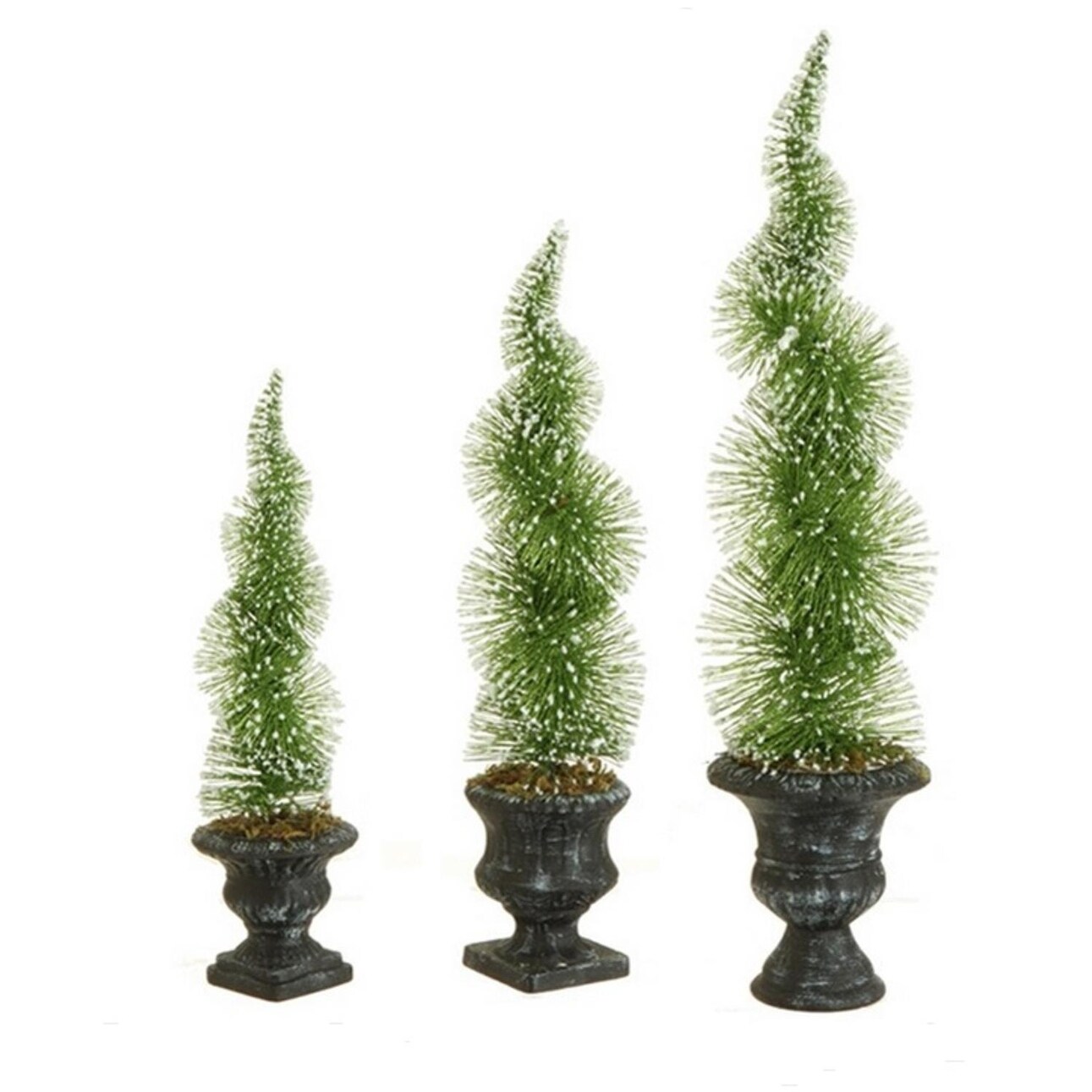 Shop Set Of 3 Potted Sparkling Green Frosted Spiral Topiary