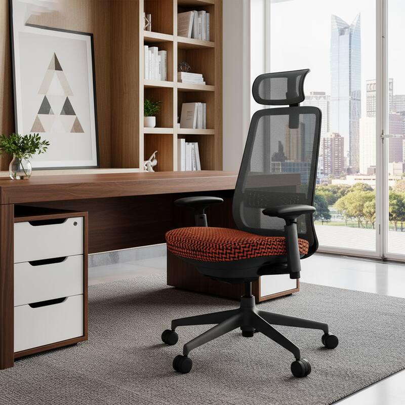 Ergonomic Office Chair, Mesh High Back, 4D Arms, Lumbar Support, Coral