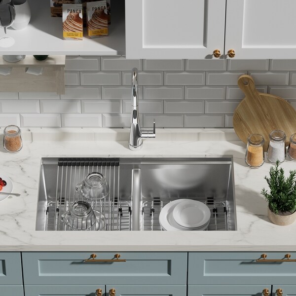 CB HOME 32'' Gold Undermount & Drop in Double Bowl Kitchen