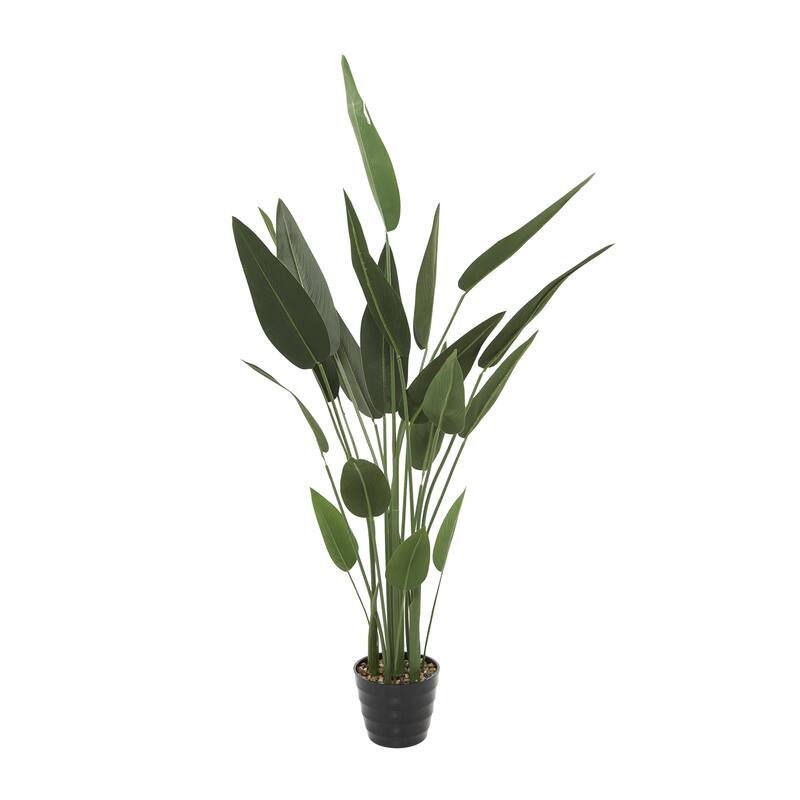 Faux Foliage Bird of Paradise Artificial Plant with Realistic Leaves and Black Fluted Pot - Green - Roche River Decor - Green
