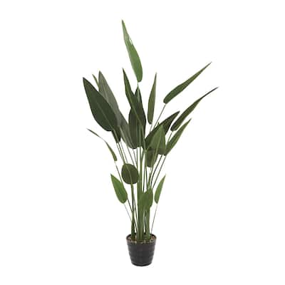 Faux Foliage Bird of Paradise Artificial Plant with Realistic Leaves and Black Fluted Pot - Green - Roche River Decor