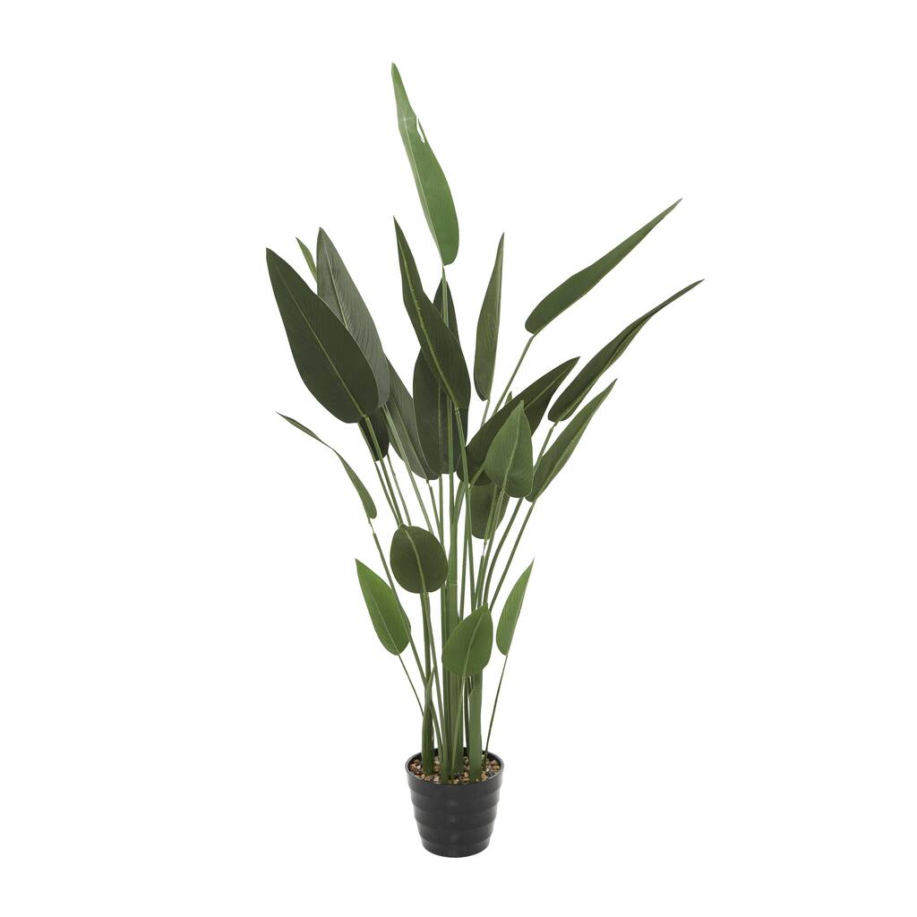 Faux Foliage Bird of Paradise Artificial Plant with Realistic Leaves and Black Fluted Pot - Green - Roche River Decor