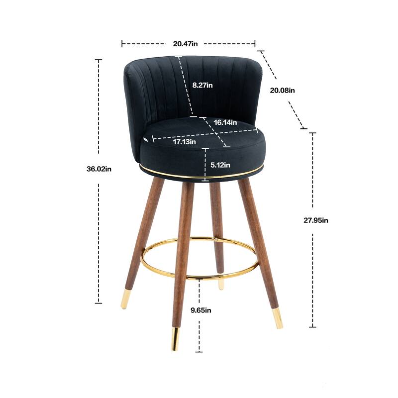 360 degrees Counter Height Bar Stools with Solid Wood Legs Set of 2