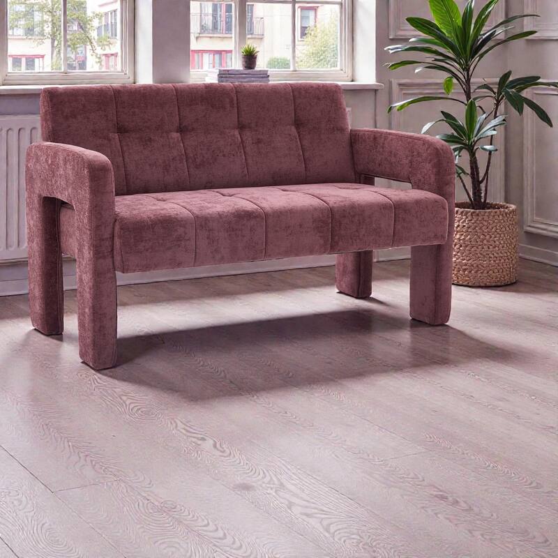 Modern Double Armchair Upholstered 2-Seater Sofa with Dual Armrests, Chenille Fabric Compact Couch for Living Room