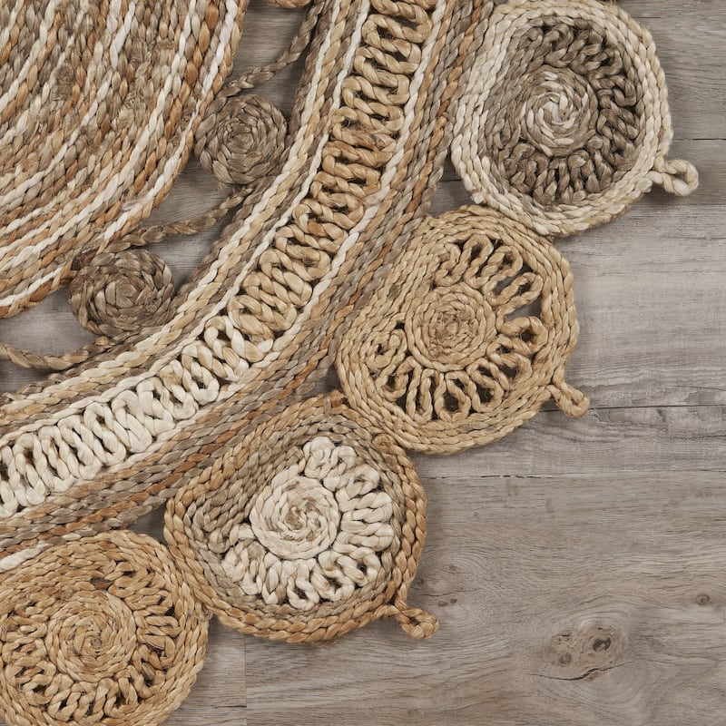 Sevita Braided Organic Jute Geometric Border Area Rug