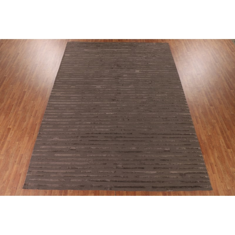 Striped Nepalese Oriental Large Area Rug Handmade Wool Carpet - 10'1" x 13'7"