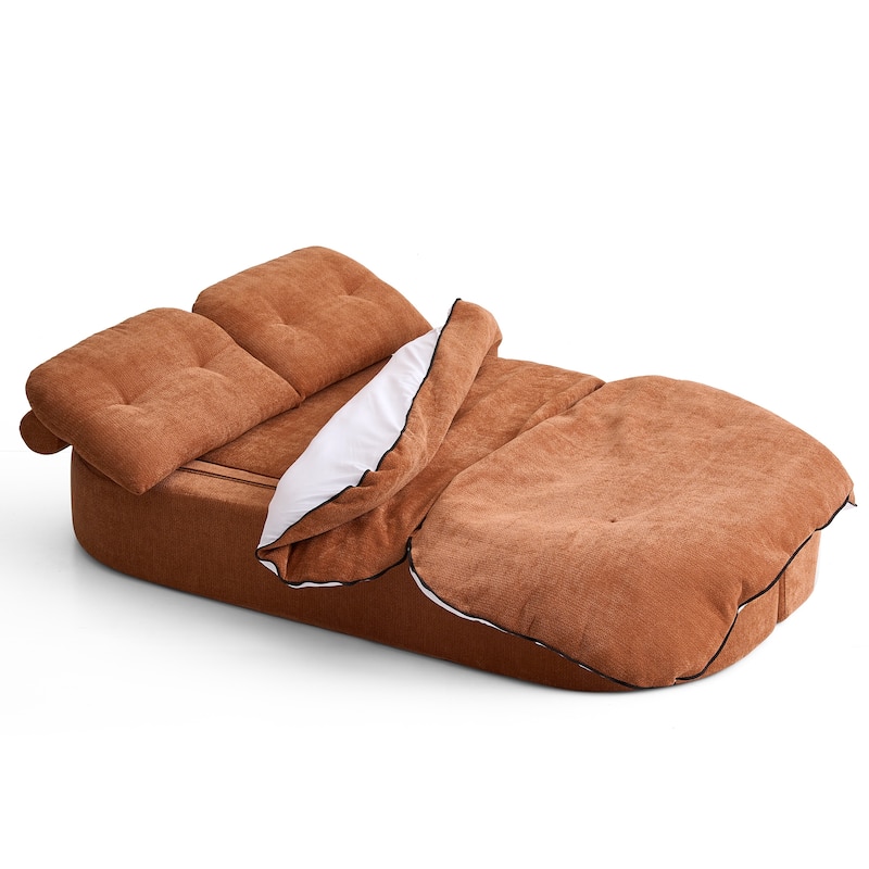 Modern Floor Sofa With 2 Pillows,Convertible Corduroy Fabric Foam-Filled Sleeper Sofa Bed