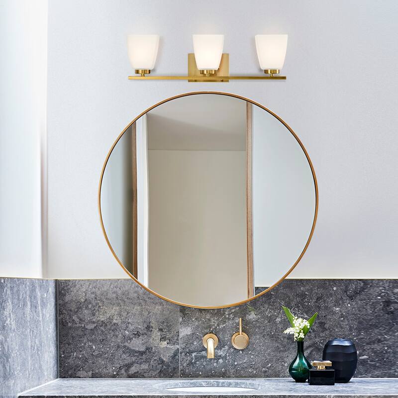 Brushed Nickel/Matte Black/Gold Modern 3-Light Vanity Light with Square Etched White Glass Shades