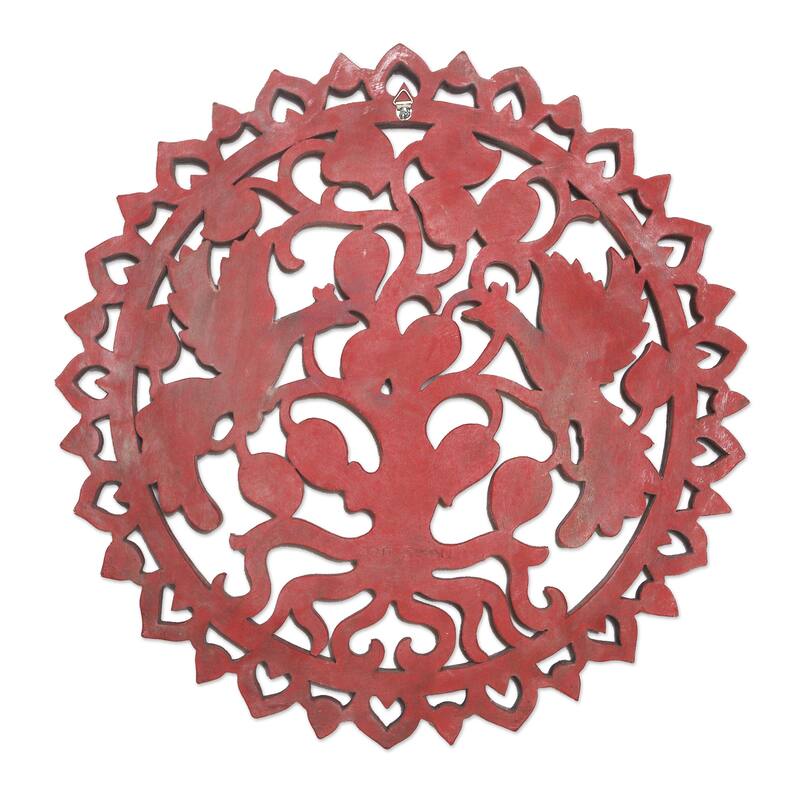 Novica Handmade Perched Peacocks Wood Relief Panel