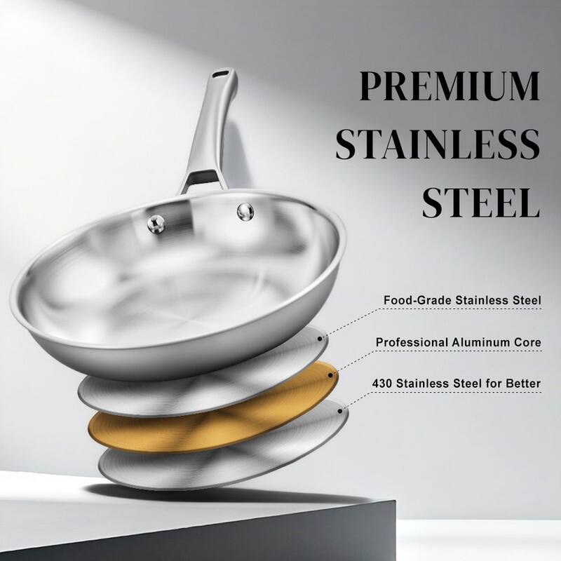 Tri-Ply Skillets Set Stainless Steel Chef's Pan Cookware Set