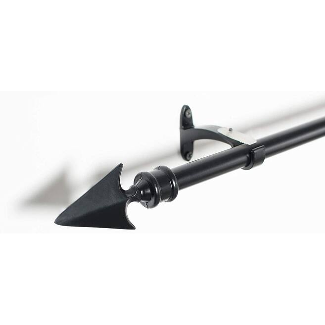 Deco Essential 3/4 Inch Curtain Rod for Windows & Doors Curtains Extendable Grey with Flat Arrow Finials & Brackets Set
