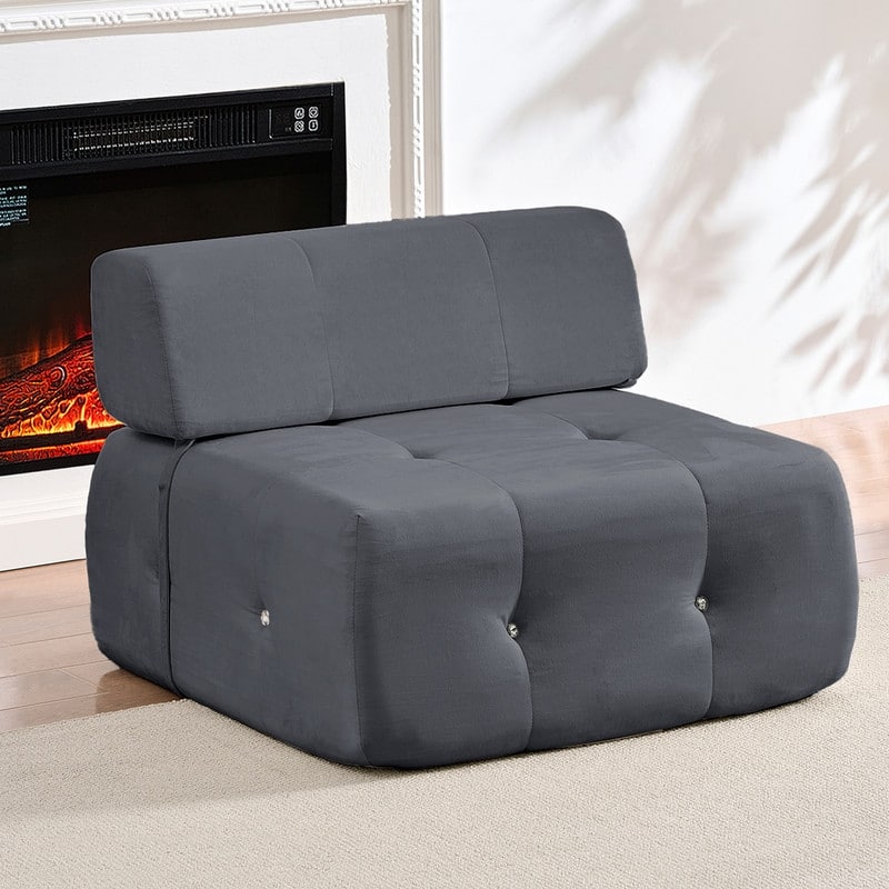 Mixoy Modern Velvet Single Sofa, 1-Seater Modular Sofa Couch with Rivet Trim for Living Room - 1-Seater - Dark grey
