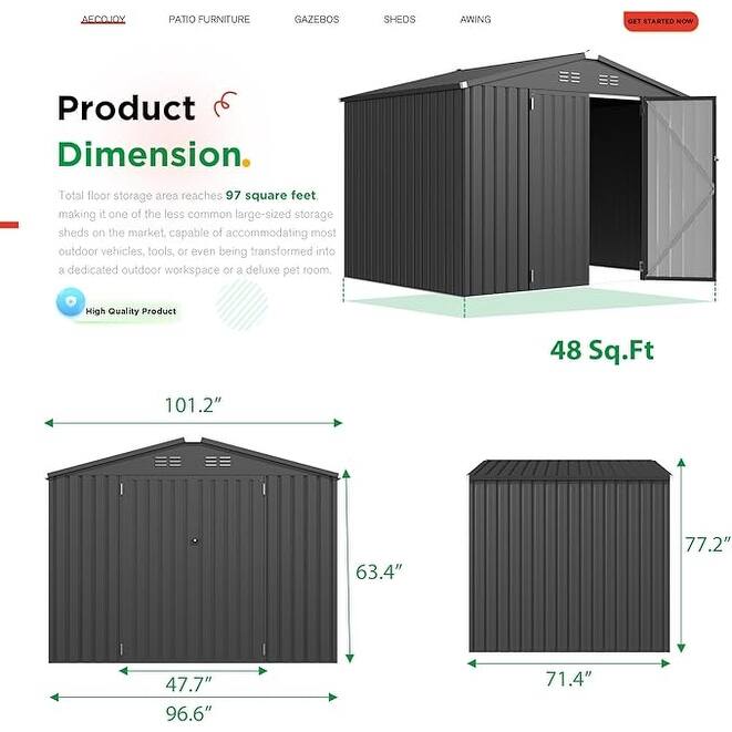 AECOJOY Outdoor Metal Storage Shed with Lockable Door