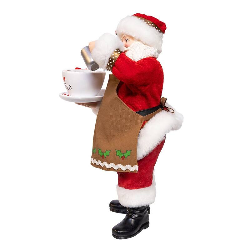 Kurt Adler 10.5-Inch Fabriche Santa with Oversized -InchI Love Coffee-Inch Cup and Creamer