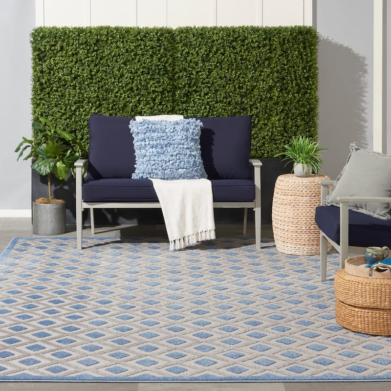 Nourison Aloha Indoor/Outdoor Modern Geometric Diamond Area Rug - 9' x 12' - Blue/Grey