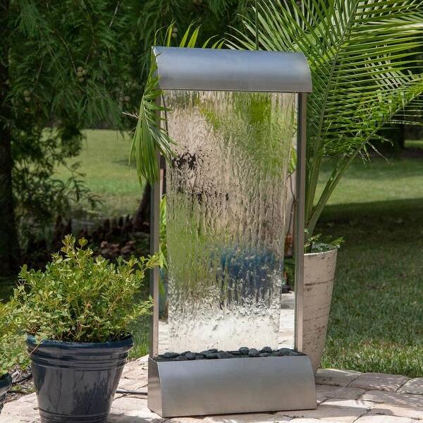 slide 1 of 11, Waterloo Stainless Steel Indoor/ Outdoor Floor or Wall Fountain