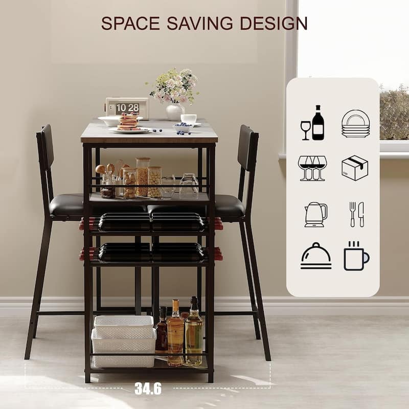 Dining Table Set for 2, with 4-Tier Shelves