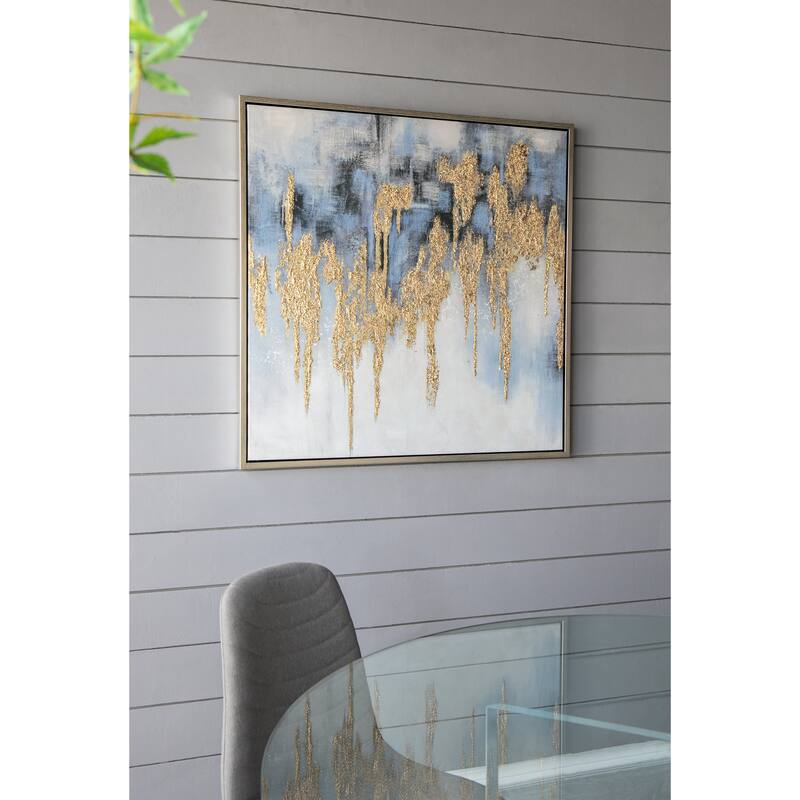 Modern Oil Painting Square Art Wall Decor with Gold Embellishment, for Living Room Dining Room Office