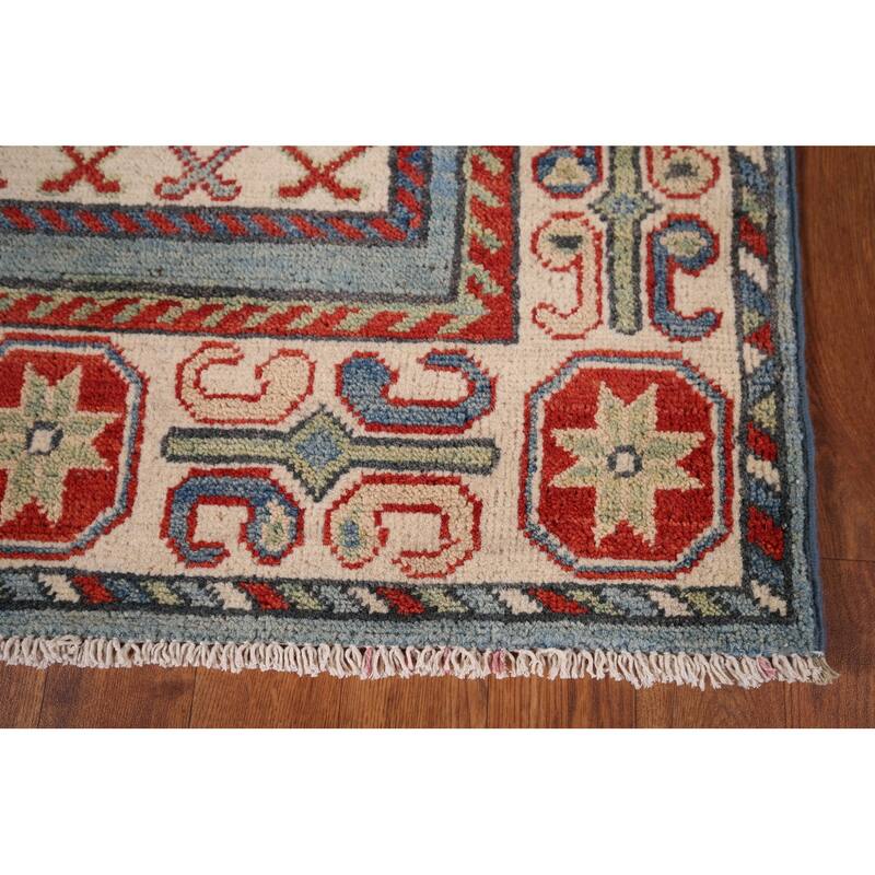 Light Blue Kazak Oriental Runner Rug Handmade Wool Carpet - 3'0" x 16'5"