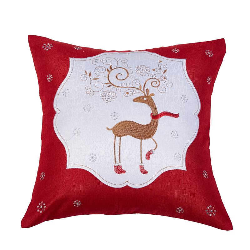 Violet Linen Seasonal Xmas Christmas Holiday Spirits Pattern Decorative Cushion Cover - Reindeer on White