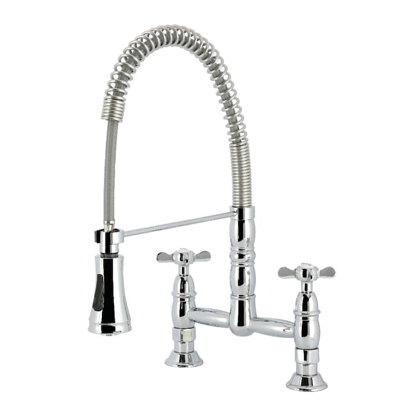 Kingston Brass Essex Double-Handle Wall-Mount Pre-Rinse Bridge Kitchen Faucet - Polished Chrome