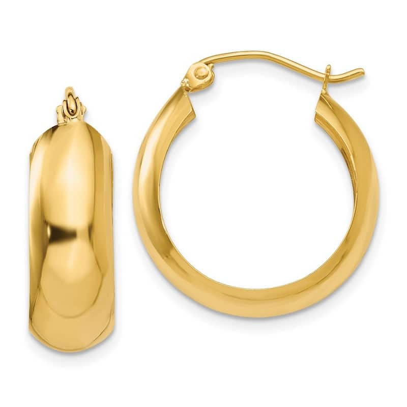 Curata 10k Yellow Gold 7mm Wedding Band Hoop Earrings - 14mm or 19mm