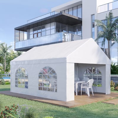 Outsunny13' x 16.5' Party Tent Carport with Sidewalls, Four Windows and Double Doors, White Tents for Parties